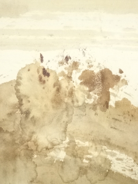 藤井達吉 山 うるし絵 掛軸 道具 ] - 道具 藤井達吉筆 漆絵 山水 肉筆